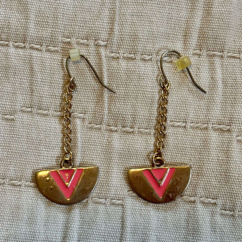Gold and Pink Geometric Dangle Earrings